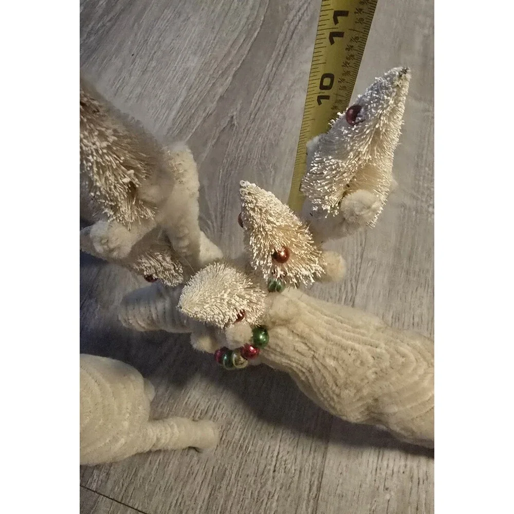 3~ Pottery Barn Chenille Reindeer Christmas bottle brush trees on Antlers